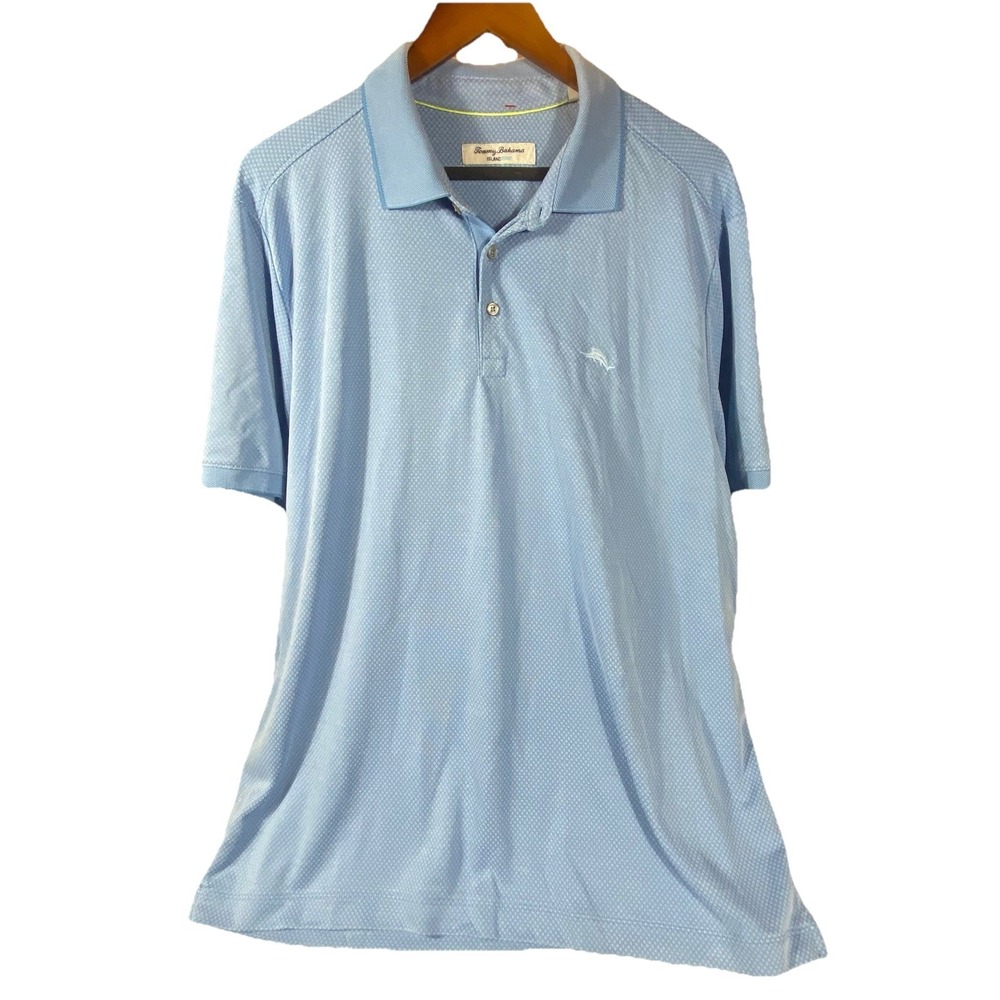 Tommy Bahama Island Zone Polo Shirt Mens Large Short Sleeve Blue Textured‎ Beach